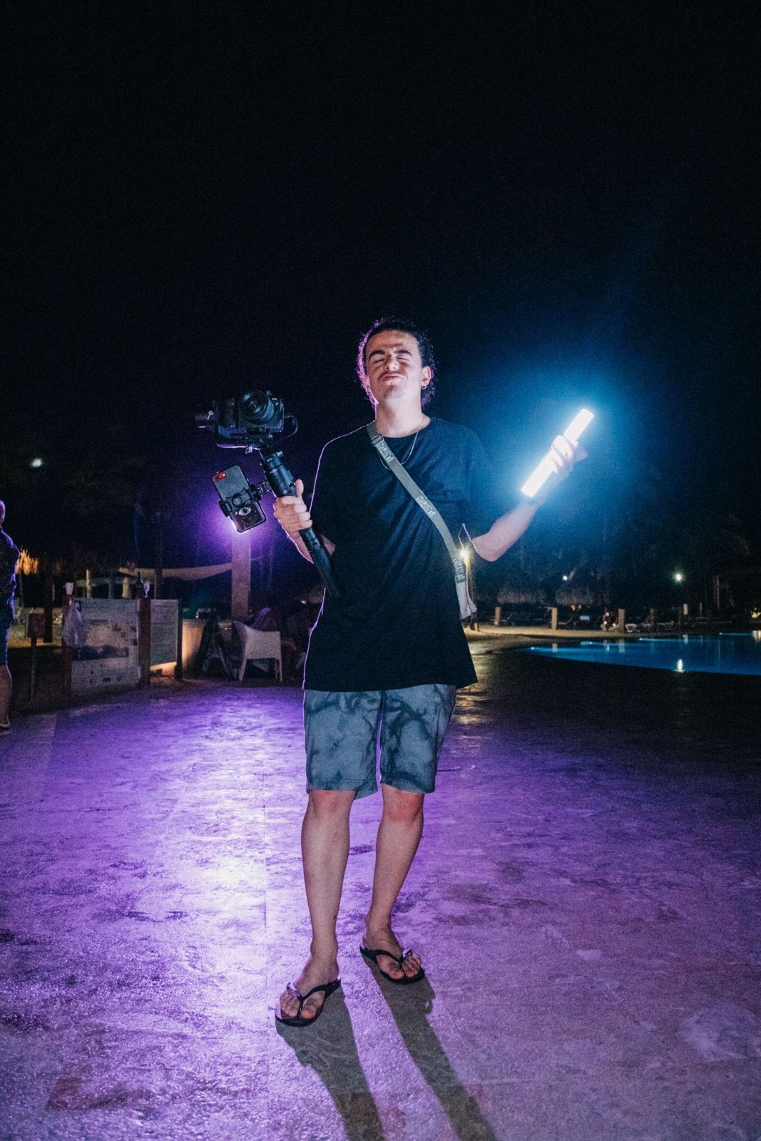 A mobile recording setup with a camera and portable light.